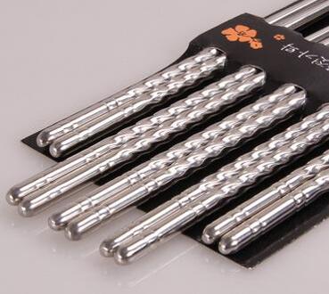 5 Pairs Rvs Vierkante Eetstokjes Chinese Stijlvolle Gezond Licht Gewicht Chinese Eetstokjes Metalen Antislip Keuken draad