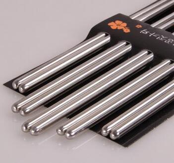 5 Pairs Rvs Vierkante Eetstokjes Chinese Stijlvolle Gezond Licht Gewicht Chinese Eetstokjes Metalen Antislip Keuken ronde