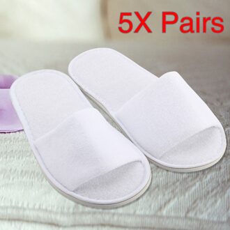 5 Pairs schoenen vrouw Spa Hotel Gast Slippers Open Teen Badstof Wegwerp Badstof Stijl thuis schoenen chaussures femme slippers # CN20