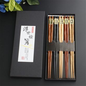5 Pairs Vriendelijke Draagbare Japanse Herbruikbare Eetstokjes Natuurlijke Beuken Eetstokjes Chinese Set Hout Reizen Pak #35