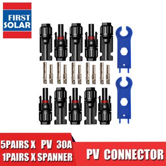 5 Pairs X Pv Connector Man Vrouw 30A 1000V Met 1 Paar Pv Spanner Zonnepaneel Tak Serie Aansluiten zonnestelsel
