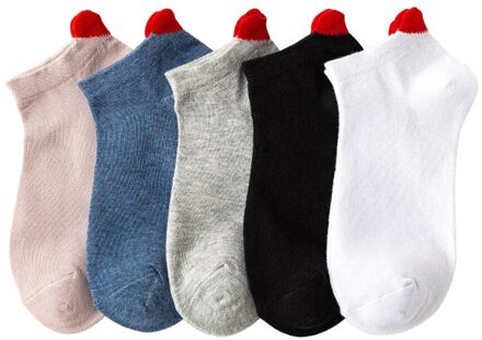 5 Paren/partij Vrouwen Sokken Vrouwelijke Katoen Ankle Sokken Effen Rood Hart Leuke Studenten Meisjes Mooie Korte Sokken