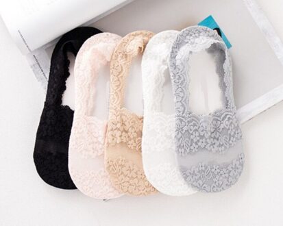 5 Paren/partij Zomer Vrouwen Silicagel Kant Boot Sokken Onzichtbare Katoen Sole Antislip Antislip Slippers Anti-Slip sok