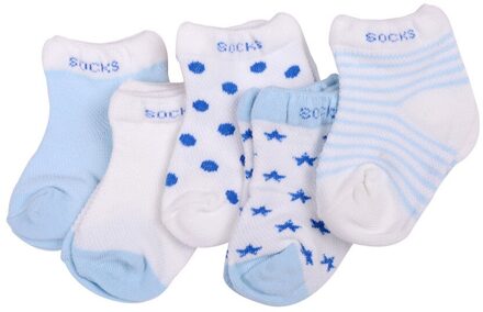 5 Paren/set Baby Sokken Baby Jongen Meisje Katoen Gedrukt Sokken Pasgeboren Baby Kids Zachte Sok Grijs Roze Blauw Oranje 0-6M blauw / 3M