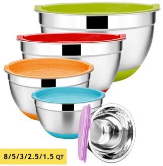 5 Pc Roestvrij Staal Mengen Kommen Met Deksels Siliconen Bodem Nestelen Opslag Bowls Maaltijd Mengen Prepping Mix Slakom