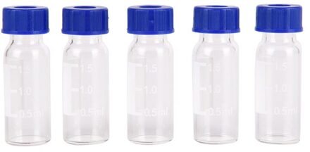 5 Pc Transparante Plastic Deksel Afgestudeerd Ronde Glazen Reagensfles Blauw Schroefdop Schroef Op Cover Afstuderen Monsterflesjes