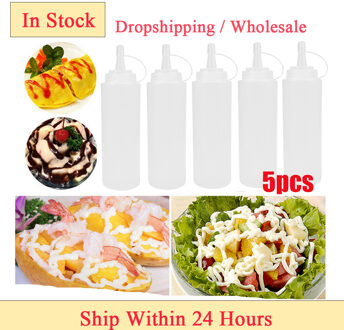 5 Pcs 230 Ml 8 Oz Squeeze Squirt Kruiderij Flessen Met Twist Op Cap Deksels Ketchup Mosterd Mayo Sauzen olijfolie Flessen Gadget