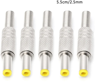 5 Pcs 5.5x2.5mm DC Power Jack Male Plug Metal Connector Adapter With Yellow Head