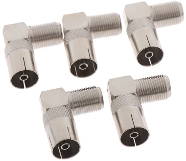5 pcs 90 Degree Right Angled TV Aerial Cable Connector RF Coaxial F Female to TV Female Plug to Female Socket