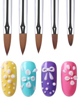 5 Pcs Acryl Borstel Maat 2 #4 #6 #8 #10 # Nail Art Borstel Carving Bloem pen Uv Gel Tekening Schilderij Borstel Handvat Nail Art Tool