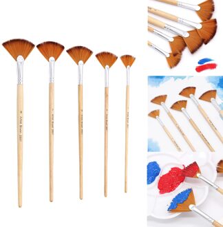 5 Pcs Artist Fan Vorm Schilderij Borstel Set Voor Canvas Hout Nylon Haar Schilderij