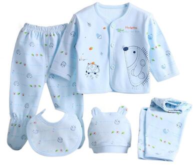 5 pcs Baby Ondergoed Set 100% Ademend Katoenen Baby Hoed Bib Top 2 paar Broek blauw