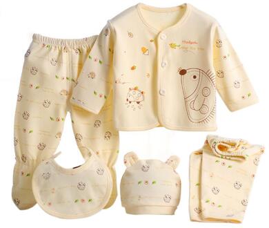 5 pcs Baby Ondergoed Set 100% Ademend Katoenen Baby Hoed Bib Top 2 paar Broek geel