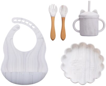 5 Pcs Baby Spullen Baby Training Siliconen Servies Set Peuter Diner Plaat Met Zuignap Zachte Draagbare Kids Mini Vork lepel marble