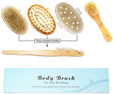 5 pcs Bamboe Body Massage Borstel Wit Varken Haren Rubber Massage Hoofd voor Badkamer Bad Borstel Tool