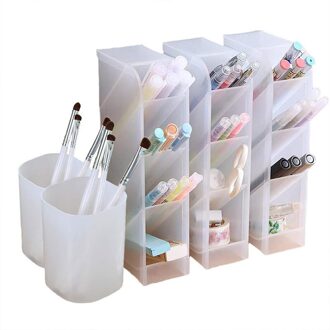 5 Pcs Bureau Organizer- Pen Organisator Opslag Voor Kantoor, School, Thuis Leveringen, doorschijnende Witte Pen Opslag Houder, Set Van 3, 2 doorzichtig