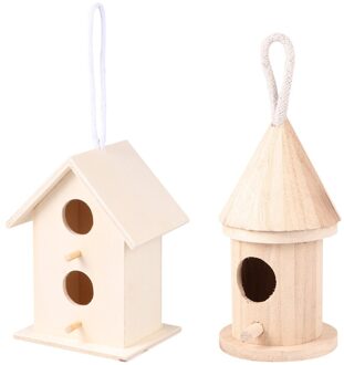 5 Pcs Diy Onvoltooide Hanger Creatieve Houten Vogelnest Vogelhuisje Tuin Decoratie Thuis Versiering Hanger Hout Kleur