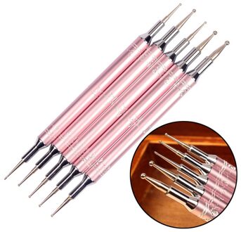 5 Pcs Double-ended Puntjes Pennen Set 2-Manieren Roze Handvat Dot Pen Manicure Nail Art Gereedschap Kit