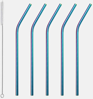 5 Pcs Herbruikbare Rietje 304 Rvs Metalen Stro Met Cleaner Brush Bar Accessoires