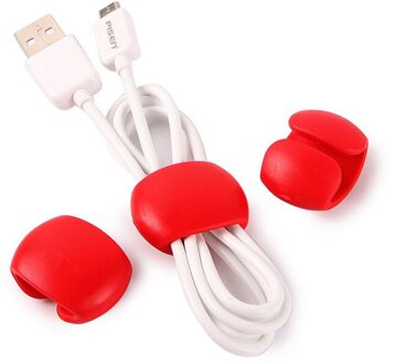 5 Pcs Kabelhaspel Wraps Headhone Cord Organizer Siliconen USB Kabel Clip Beheer Strap USB Houder Geen Meer Verwarde Snoeren rood 5 stukken