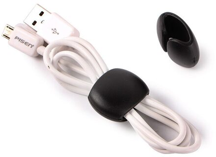 5 Pcs Kabelhaspel Wraps Headhone Cord Organizer Siliconen USB Kabel Clip Beheer Strap USB Houder Geen Meer Verwarde Snoeren zwart 5 stukken