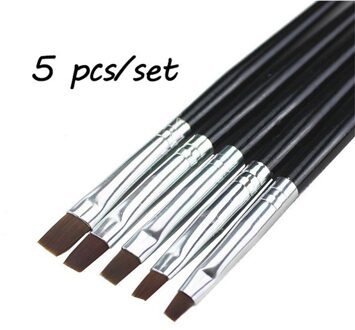 5 Pcs Kolinsky Platte Nail Art Borstel Set Gradiënt Acryl Nail Uv Gel Builder Tekening Schilderen Pen Manicure Tool