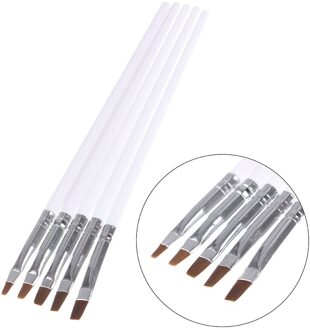 5 Pcs Plastic Staaf Fototherapie Borstel Platte Kop Fototherapie Pen Lijn Pen Set Nail Art Pen Brush wit