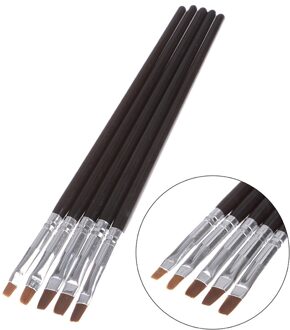 5 Pcs Plastic Staaf Fototherapie Borstel Platte Kop Fototherapie Pen Lijn Pen Set Nail Art Pen Brush zwart
