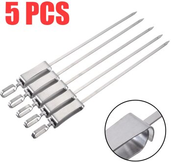 5 Pcs Rvs Barbecue Pin Platte Voor Kebab Tandoori Algemene Bbq Behoeften Spiesjes Outdoor Bbq Grill Gereedschap Vorken