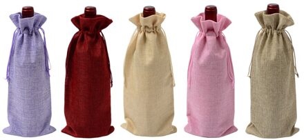 5 Pcs Wijnfles Zakken Koord Jute Herbruikbare Fles Wrap Zakjes voor Rode Wijn Snoep