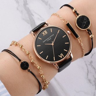 5-Piece Top Style Women's Fashion Luxury Leather Strap Analog Quartz Wrist Watch Women's Watch Women's Dress Reloj Mujer Clock