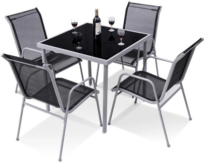 5 Pieces Bistro Set Garden Chairs and SquareTable Set Steel Patio Outdoor Furniture Sets HW56649