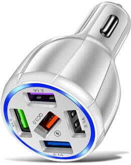 5 Poorten Auto-oplader Qc 3.0 Usb Snel Opladen Adapter Voor IPhone12 11 Xiaomi Redmi Huawei Draagbare Mobiele Telefoon Snel lader zilver