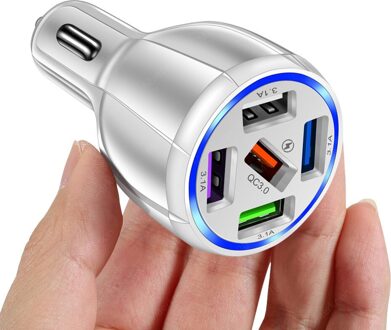 5 Poorten Auto Usb Lader Mini 60W Quick Charge 4.0 3.0 Snel Opladen Mobiele Telefoon Oplader Voor Iphone Xiaomi huawei Adapter In Auto 5 Ports wit