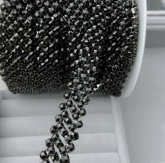 5 rijen ss12 rhinestones cup ketting, 1 yard/lot, fancy decoratie kristal ketting, breedte 1.5cm kraag trim clear ab gold emerald jet in gunmetal