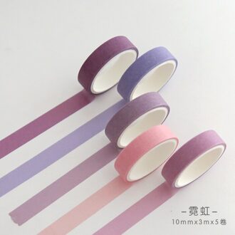 5 Rolls/Doos Van Effen Kleur Papier Tape Set Scrapbook Materiaal Decoratie Notebook Accessoires School Briefpapier Neon