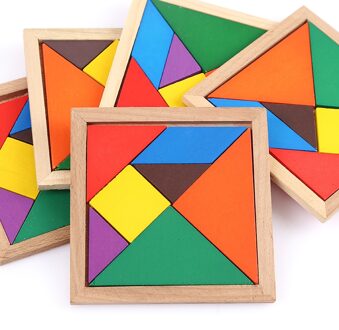 5 sets/partij Houten Tangram 7 stuk Puzzel Kleurrijke Vierkante IQ Spel Brain Teaser Intelligent Educatief Speelgoed voor Kinderen