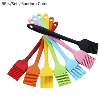 5 Sets Van Siliconen Bakken Barbecue Borstel, Geel, Blauw, Orange, Groen, Zwart