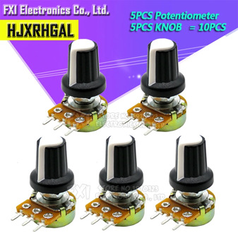 5 Sets WH148 1K 10K 20K 50K 100K 500K Ohm 15mm 3 Pin Linear Taper Rotary Potentiometer Resistor for Arduino with AG2 White cap