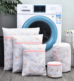 5 Sizes Exquisite Printed Laundry Bag Fine Mesh Underwear Washing Bags Travel Portable Clothing Bra Organizer Bag Laundry Basket