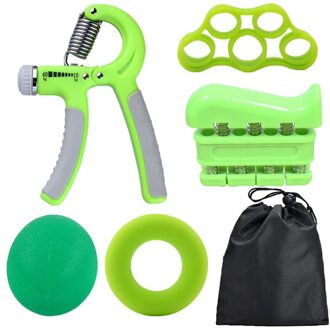 5 Stk/set Gym Fitness Verstelbare Hand Grip Set Vinger Onderarm Sterkte Spier Herstel Zware Hand Grijper Oefening Trainer groen