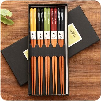5 Stks/doos Bamboe Lucky Kat Eetstokje Eetstokjes Met Geschenkdoos Chop Sticks Servies Pak Chinese Voedsel Dieet Gereedschap