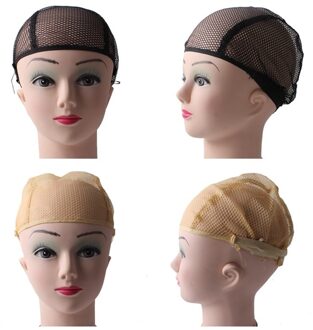 5 stks Kant Ademend Caps Nylon Netto Pruik Cap voor Het Maken Van Pruiken met Verstelbare Stretch netto Riem Beige