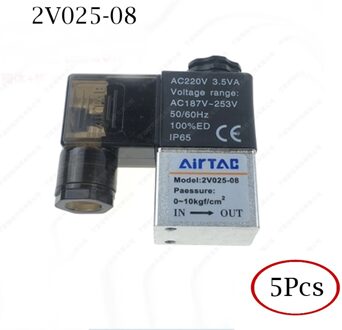 5 Stks Normaal Gesloten 12 V 24 V 220 V 1/4 "BSP 2 Way 2 Positie Air Magneetventiel 2V025-08 Pneumatische Regelklep 2V025 08 220V