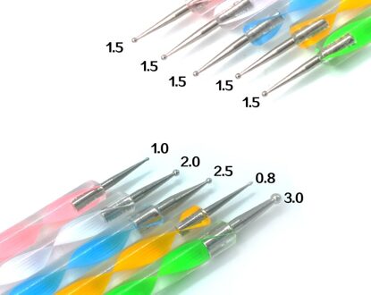 5 Stks/pak 2-Manieren Maat 4 6 8 10 12 Acryl Nail Art Brush Pen Carving Cuticle Pusher 5 stks/set