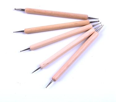 5 Stks/pak Nail Art Gereedschap Houten Handvat Schilderij Tekening Brush Pen 2 Way Nail Art Puntjes Tool Manicure Set 5stk
