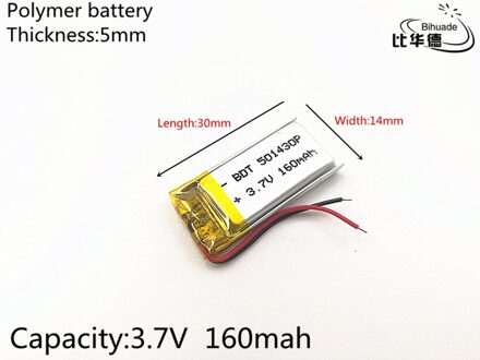 5 stks/partij 3.7 V 160 mAh 501430 Lithium Polymeer Li-Po li ion Oplaadbare Batterij cellen Voor Mp3 MP4 MP5 speelgoed mobiele bluetooth