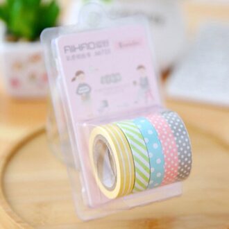 5 Stks/partij Candy Kleur Gestreepte Stippen Masking Washi Tape Set Decoratieve Scotch Tape Papelaria Label