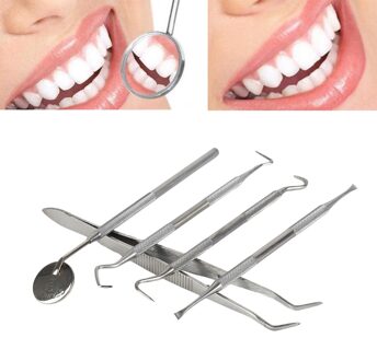 5 stks Rvs Tandheelkundige Instrumenten Oral Care Tanden Whitening Schraper Waxen Carving Kit Tand Schoon Haken Spiegel Check Tool