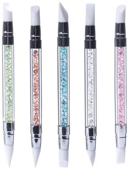 5 stks/set 2 Way Nail Art Brush Pen Siliconen Hoofd Carving Emboss Vormgeven Holle Sculptuur Acryl Manicure Puntjes Gereedschap